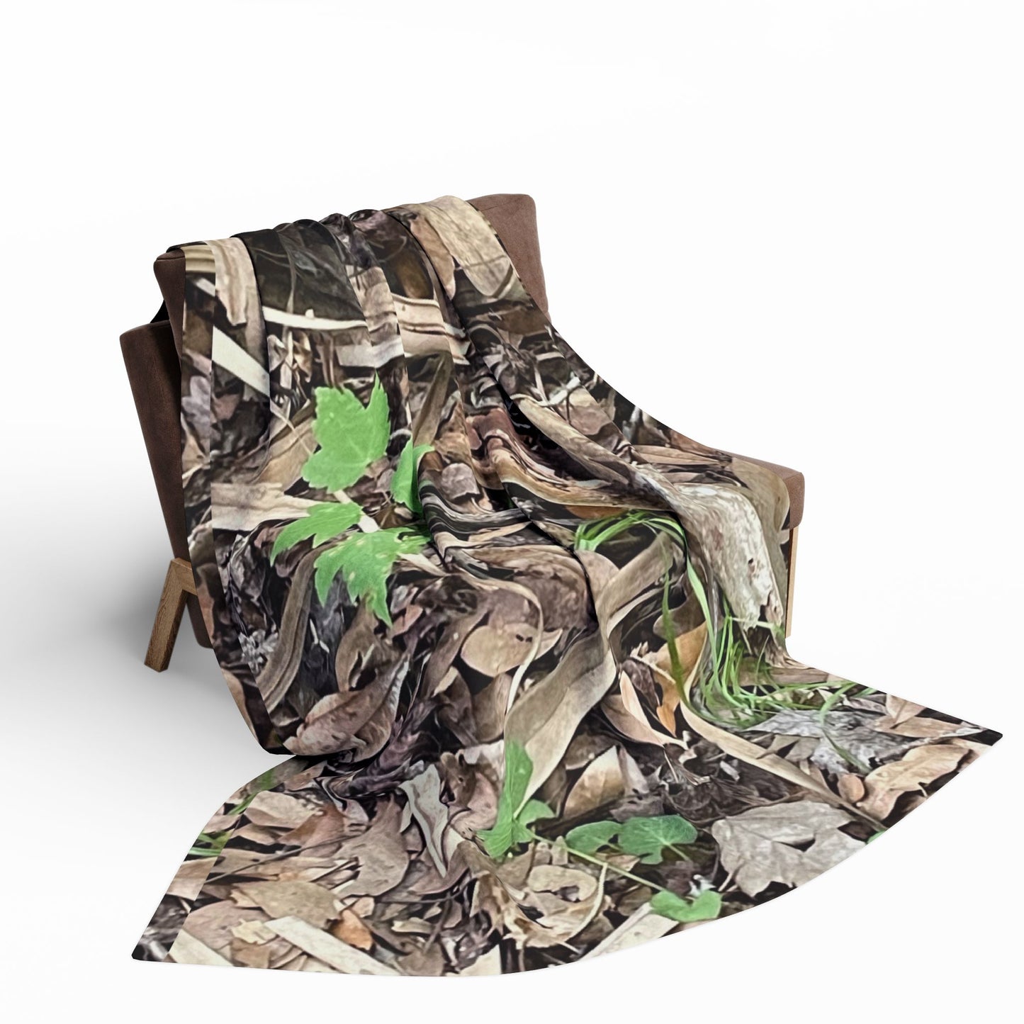 Burdette Photography Camo Woodland Fleece Blanket — Outdoor Moss & Leaf Pattern Cozy Throw