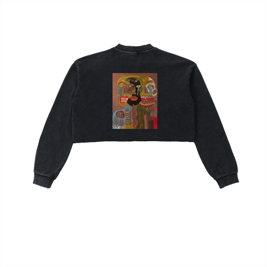 GOOD, BAD, 'N UGLY Snow Washed Raw Edge Cropped Sweatshirt