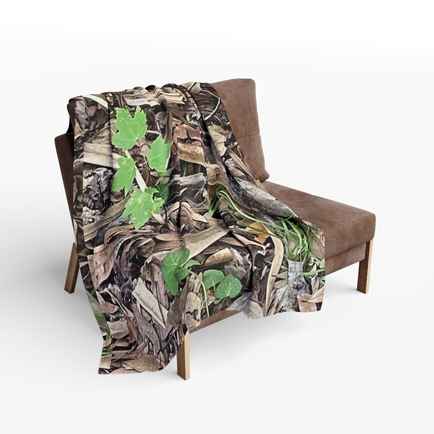 Burdette Photography Camo Woodland Fleece Blanket — Outdoor Moss & Leaf Pattern Cozy Throw