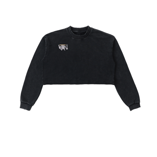 GOOD, BAD, 'N UGLY Snow Washed Raw Edge Cropped Sweatshirt