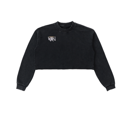 GOOD, BAD, 'N UGLY Snow Washed Raw Edge Cropped Sweatshirt