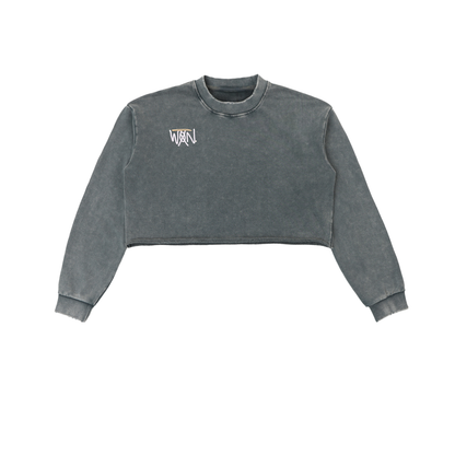 GOOD, BAD, 'N UGLY Snow Washed Raw Edge Cropped Sweatshirt
