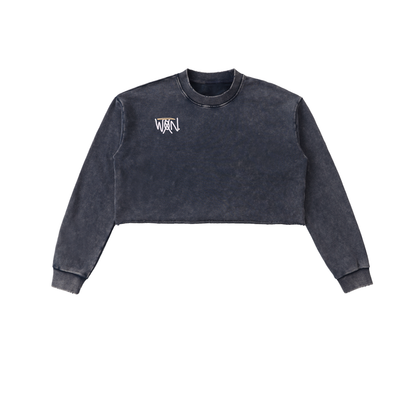 GOOD, BAD, 'N UGLY Snow Washed Raw Edge Cropped Sweatshirt