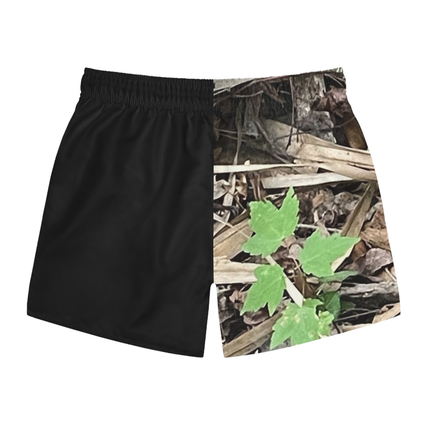 Burdette Photography Camo Split Swim Trunks — Black & Woodland Leaf AOP
