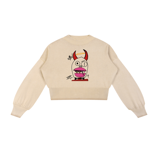 DEVILS ADVOCATE Mineral Wash Balloon Sleeve Cropped Sweater