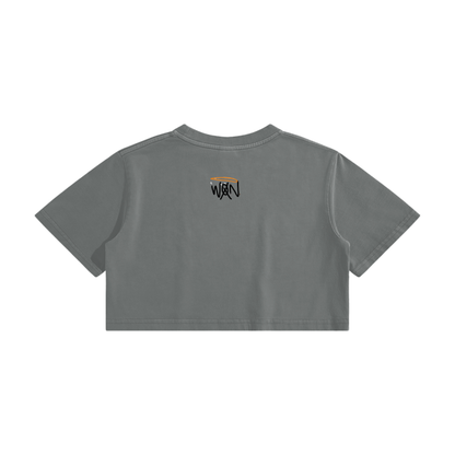 RESPECT THE HUSTLE. Washed Effect Crop Top - 220 GSM