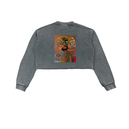 GOOD, BAD, 'N UGLY Snow Washed Raw Edge Cropped Sweatshirt