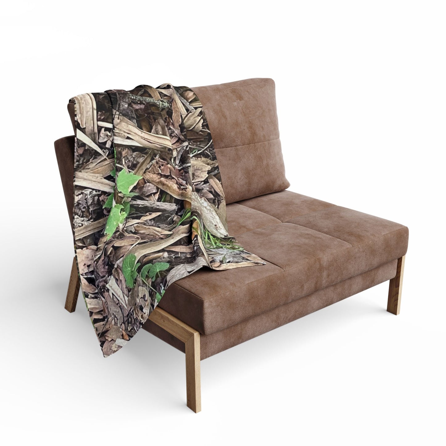 Burdette Photography Camo Woodland Fleece Blanket — Outdoor Moss & Leaf Pattern Cozy Throw