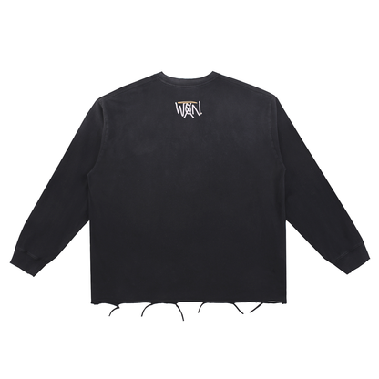 Snow Wash Raw Edge Cotton T-Shirt