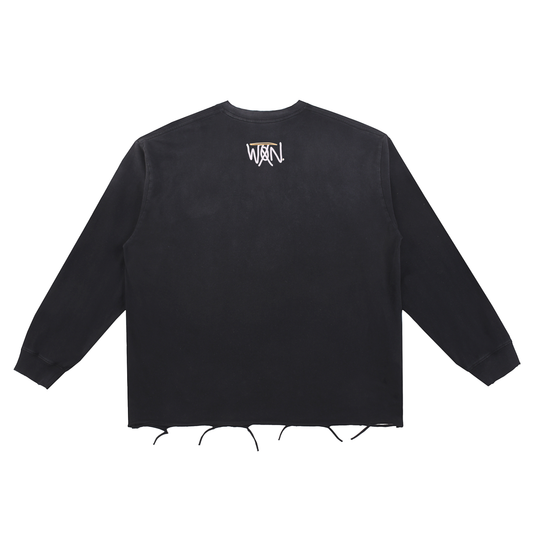 Snow Wash Raw Edge Cotton T-Shirt