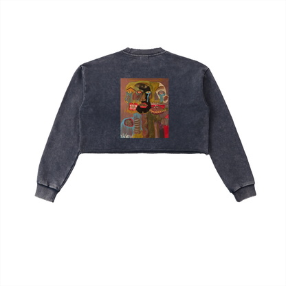 GOOD, BAD, 'N UGLY Snow Washed Raw Edge Cropped Sweatshirt